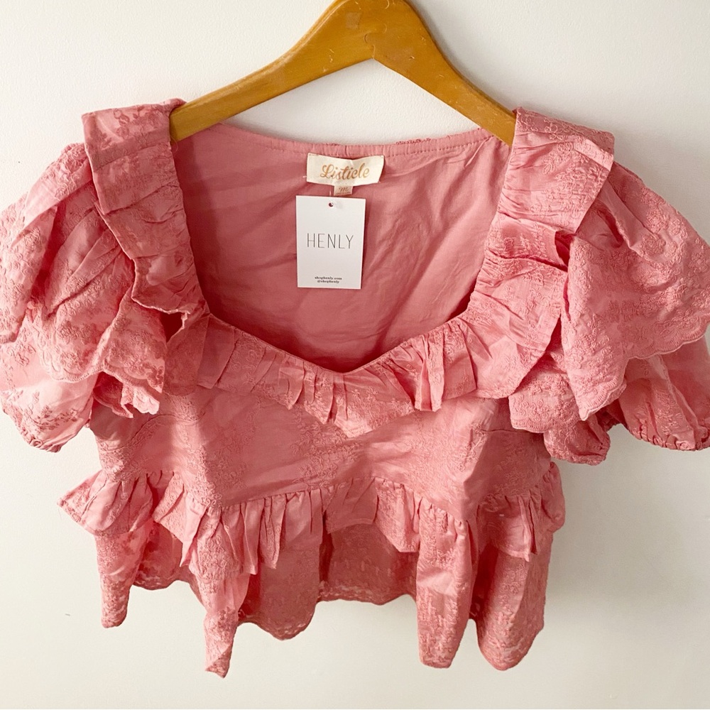 Pink Ruffle Lace Peplum Blouse - Picture 2 of 9